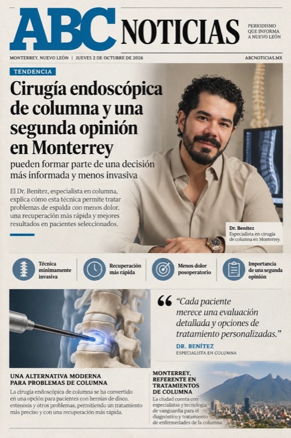 Portada de ABC Noticias con la entrevista al Dr. Víctor Benítez Cano sobre cirugía endoscópica de columna